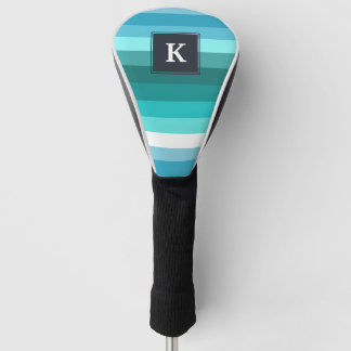 Couvre-club De Golf monogramme Bleu et rayures cyan
