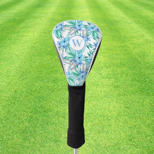 Couvre-club De Golf Monogramme Bleu Floral Tropical Botanique