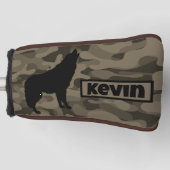 Couvre-club De Golf Monogramme Brown Camo Black Wolf Silhouette | (Devant)