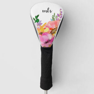 Couvre-club De Golf Monogramme Chic rose Aquarelle Trendy Floral Golf