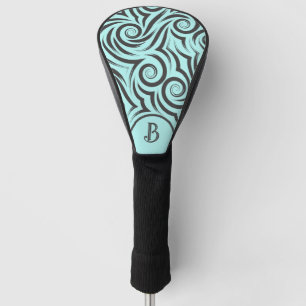 Couvre-club De Golf Monogramme d'Aqua et de Black Swirls