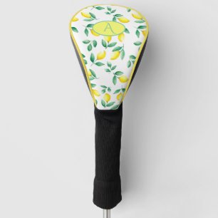 Couvre-club De Golf Monogramme d'aquarelle jaune citrons