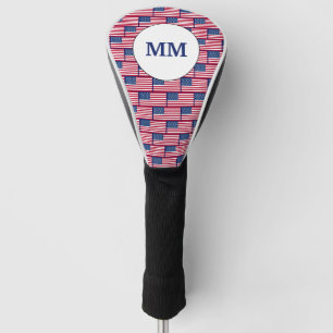 Couvre-club De Golf Monogramme de CONDUCTEUR avec DRAPEAU AMÉRICAIN US
