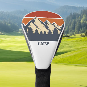 Couvre-club De Golf Monogramme de coucher de soleil sur la montagne pe