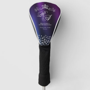 Couvre-club De Golf Monogramme de couronne brillant bleu pourpre