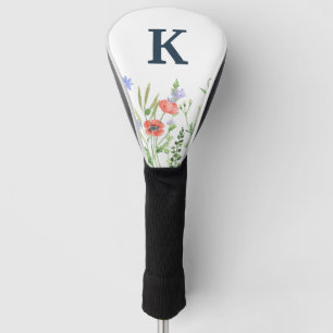 Couvre-club De Golf Monogramme de fleur sauvage à l'aquarelle