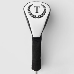 Couvre-club De Golf Monogramme de laurier initial blanc et noir classi