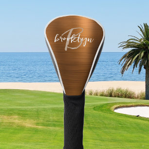 Couvre-club De Golf Monogramme de métal brossé orange brûlé en écritur