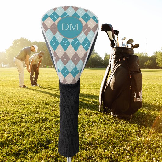Couvre-club De Golf Monogramme de Motif de Jacquard bleu turquoise
