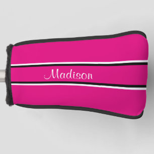 Couvre-club De Golf Monogramme de nom de script des bandes noires rose