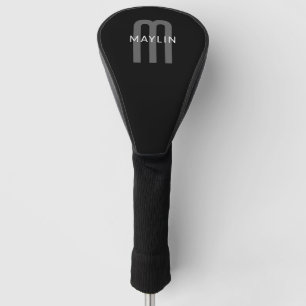 Couvre-club De Golf Monogramme de nom de style moderne Noir Gris Bla