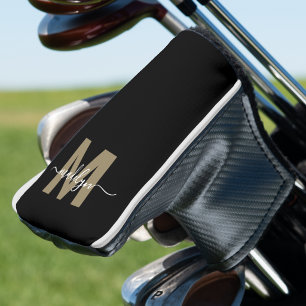 Couvre-club De Golf Monogramme de nom initial personnalisé noir or