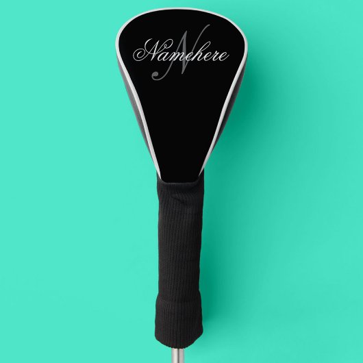 Couvre-club De Golf Monogramme de nom noir et blanc personnalisé uniqu