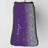 Couvre-club De Golf Monogramme de Parties scintillant d'argent violet (Tourné à 90°)