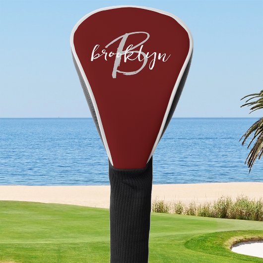 Couvre-club De Golf Monogramme de script tendance Bordeaux gris blanc