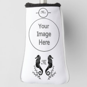 Couvre-club De Golf Monogramme de silhouette de cheval de mer noir