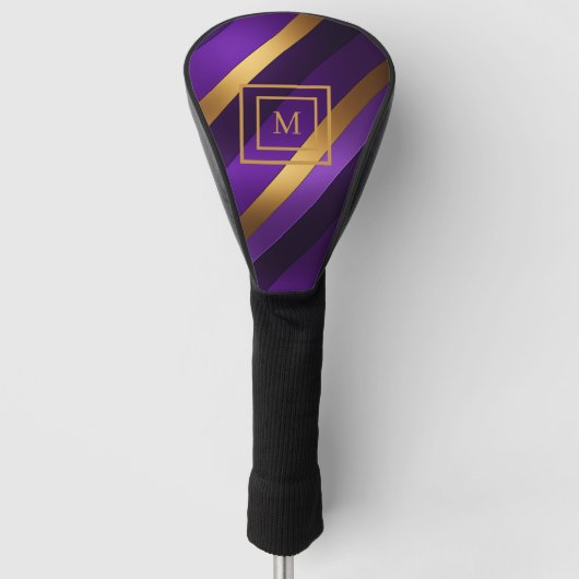 Couvre-club De Golf Monogramme diagonale violet et or (Devant)