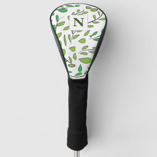 Couvre-club De Golf Monogramme Elegant Aquarelle Vert Feuille Motif (Devant)