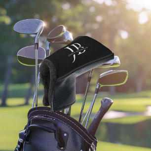 Couvre-club De Golf Monogramme élégant classique et nom noir
