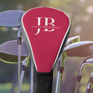 Couvre-club De Golf Monogramme élégant classique et nom rouge