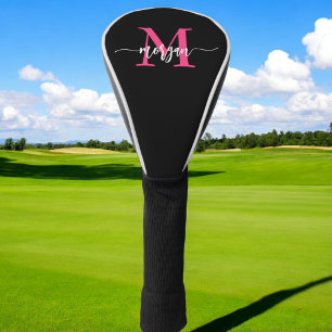 Couvre-club De Golf Monogramme élégant moderne rose chaud noir