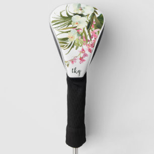 Couvre-club De Golf Monogramme Élégant Pink Floral Palms Tropical