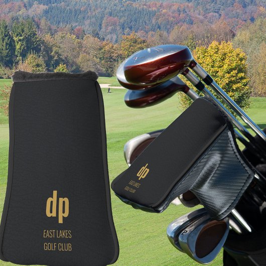 Couvre-club De Golf Monogramme en cuir noir Nom personnalisé Putter