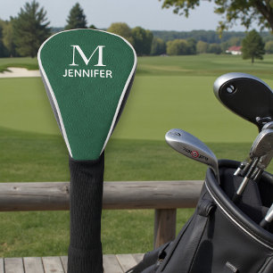 Couvre-club De Golf Monogramme en cuir texturé vert Nom personnalisé