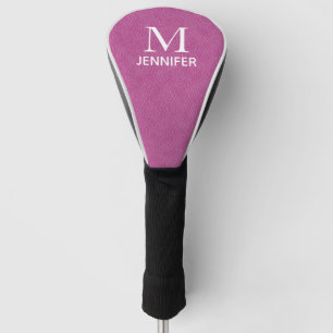 Couvre-club De Golf Monogramme en cuir texturé violet Nom personnalisé