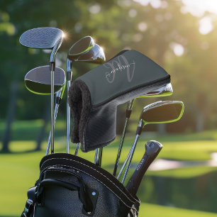 Couvre-club De Golf Monogramme et nom du script Gris Neutre