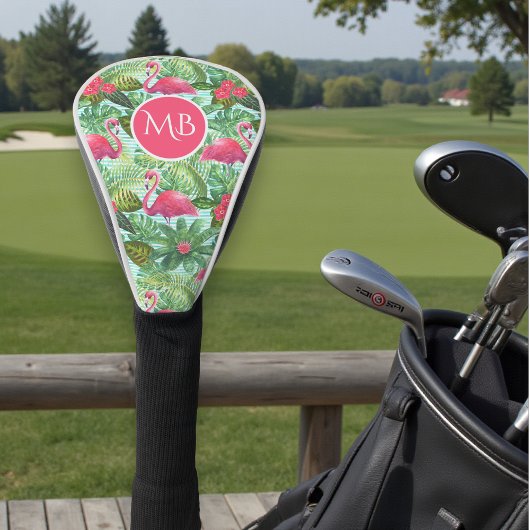 Couvre-club De Golf Monogramme Flamant rose rose tropical Fille floral