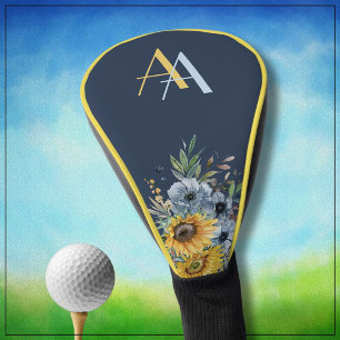 Couvre-club De Golf Monogramme floral de tournesol moderne personnalis