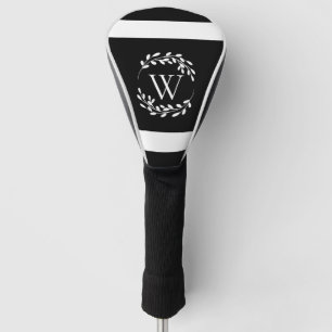 Couvre-club De Golf Monogramme floral noir et blanc