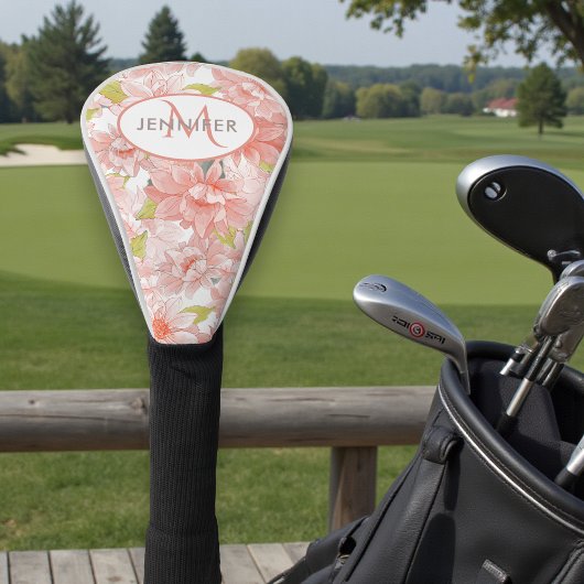 Couvre-club De Golf Monogramme floral rose Nom personnalisé