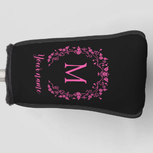 Couvre-club De Golf Monogramme girly rose sur le noir