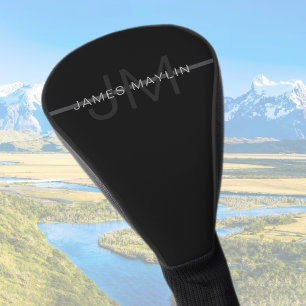 Couvre-club De Golf Monogramme gris foncé, nom et rayure géométrique