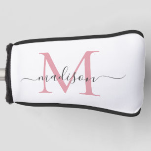 Couvre-club De Golf Monogramme gris rose pâle simple