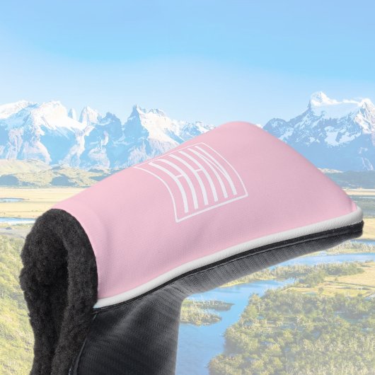 Couvre-club De Golf Monogramme initial | Blanc sur rose clair