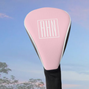 Couvre-club De Golf Monogramme initial   Blanc sur rose clair