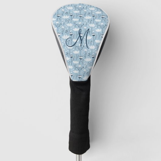Couvre-club De Golf Monogramme Initial Boho Bleu Blanc Floral Tendance (Devant)