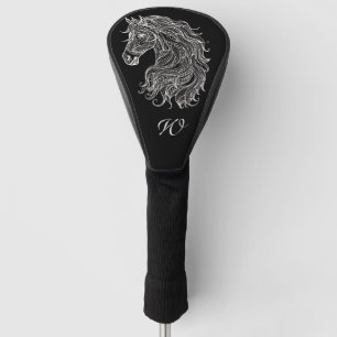 Couvre-club De Golf Monogramme initial de tête de cheval Mandala blanc