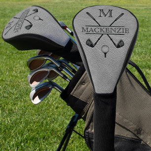 Couvre-club De Golf Monogramme Initial Nom Gris 