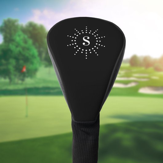 Couvre-club De Golf Monogramme initial radiale sunburation noir blanc