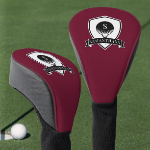 Couvre-club De Golf Monogramme Initial Simple Rouge et Noir Moderne