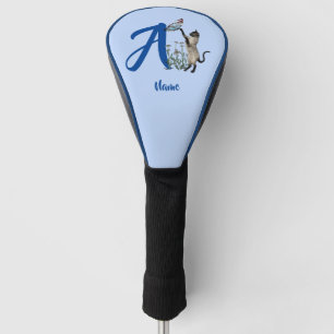 Couvre-club De Golf Monogramme Initiale A Personnalisé Chat Siamois