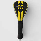 Couvre-club De Golf Monogramme jaune noir et nom (Devant)