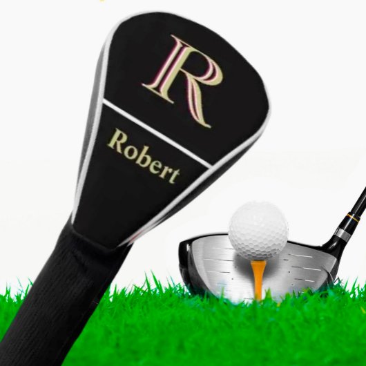 Couvre-club De Golf Monogramme masculin unique Nom Black White Gold