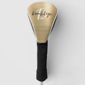 Couvre-club De Golf Monogramme Métal Brossé Or Noir Blanc Script (Devant)