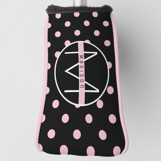 Couvre-club De Golf Monogramme | Mignonne Pointe rose Fille sur Noir (Tourné à 90°)