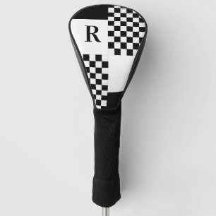 Couvre-club De Golf Monogramme moderne Check noir et blanc